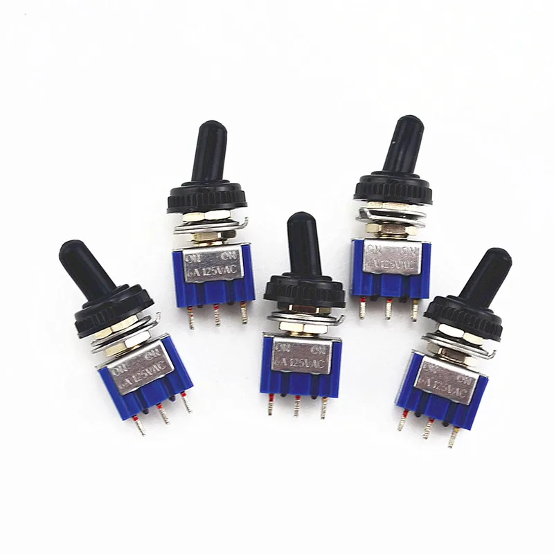 

5Pcs Blue Toggle Switch ON/OFF/ON 3 Position SPDT w Waterproof Cover Cap