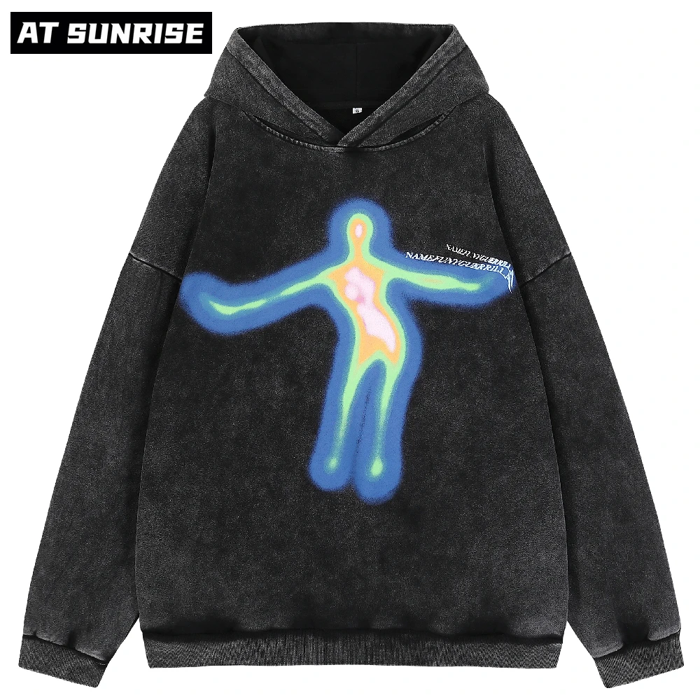 

Hip Hop Streetwear Harajuku Washed Hoodie Sweatshirt Letter graphics printed Pullover Men Autumn Cotton Casual Hooded Sweatshirt