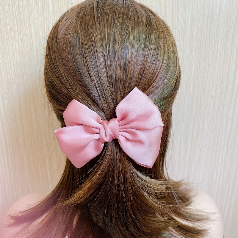 Korean Vintage Satin Big Bow Barrettes For Women Black Hairpin Girls Fashion Ponytail Hair Clip Lady Ribbon Hair Pin Accessories