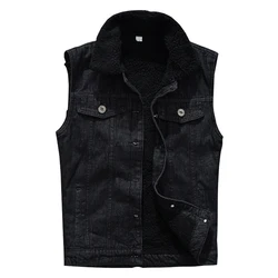 Chaleco vaquero de lana para hombre, ropa sin mangas, ajustada, cálida, color negro, Invierno