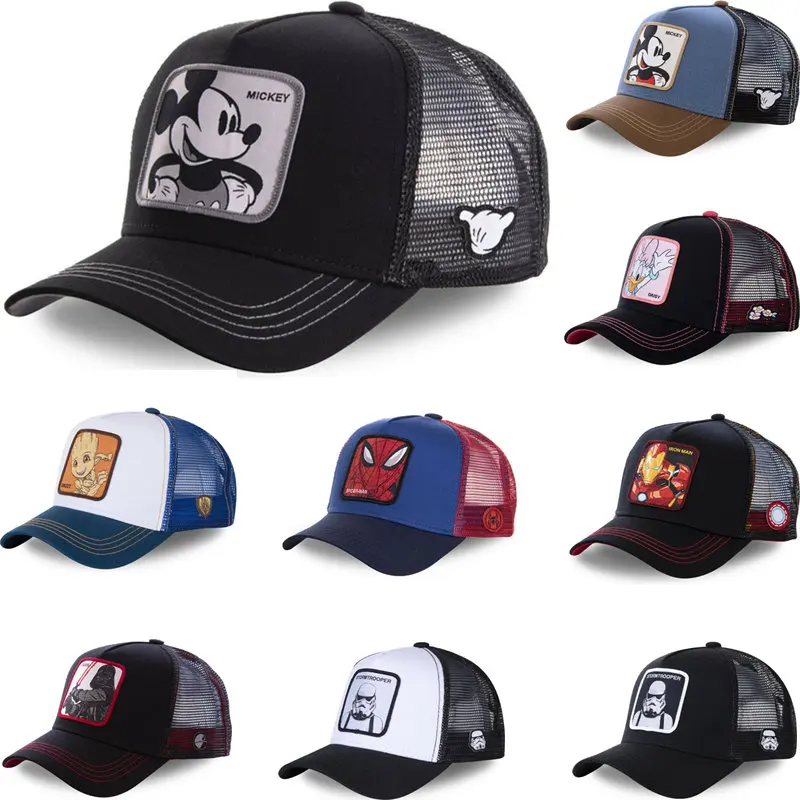 High Quality Disney Brand Anime Cartoon Snapback Cotton Baseball Cap Men Women Hip Hop Dad Mesh Hat Trucker Hat Dropshipping