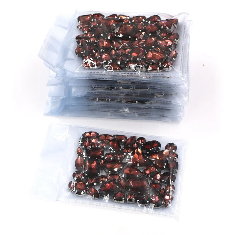 Hot sale Clothing accessories Wholesale 5 bags mixed shape glass crystal Wine red sew on rhinestones diy wedding dress