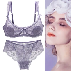 DaiNaFang Sexy Bra Sets Ladies Floral Embroidery Ultra Thin Thick Female Lingerie Lace Bow Underwire Push Up ABCD Cup Underwear
