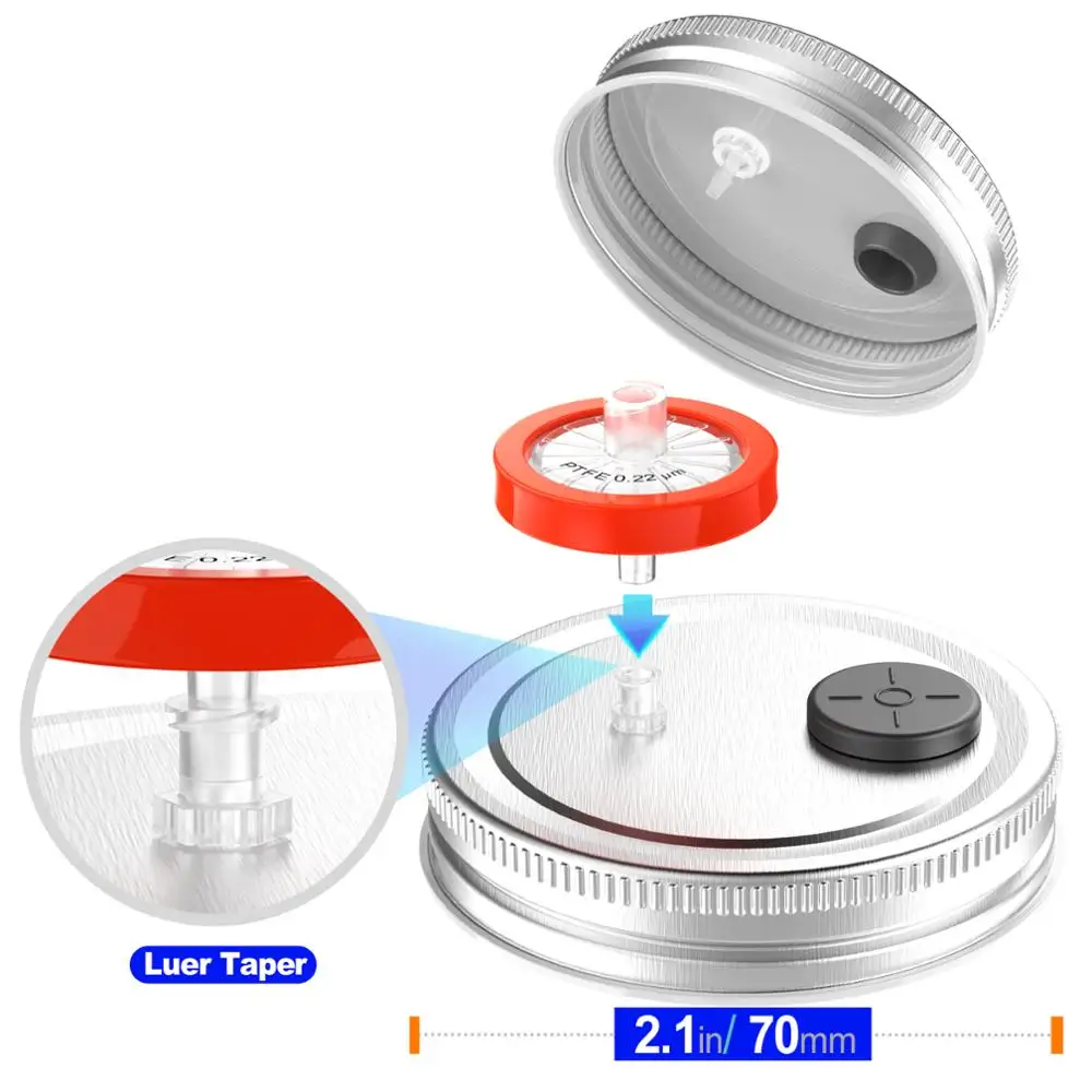 NEW 6pcs Liquid Culture Lids - Autoclavable 70mm Regular Mouth Jar Lids with Heavy Duty  Injection Port for Mushroom Cultivation