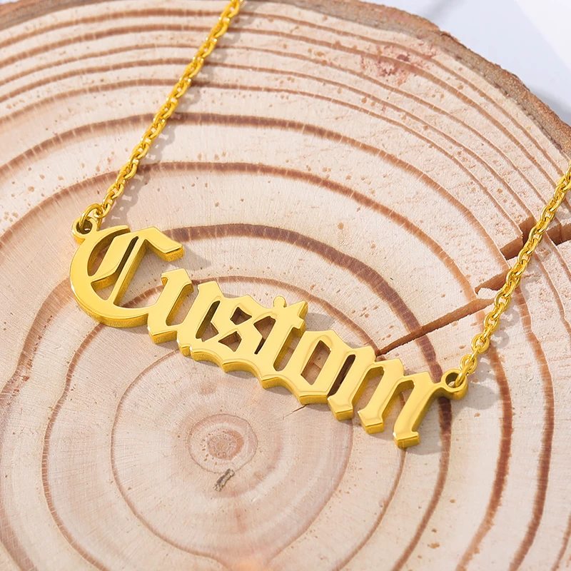 

Personalized Old English Font Name Necklace Women Men Gothic Collar Mujer Customized Nameplate Gold Color Necklaces Pendents BFF