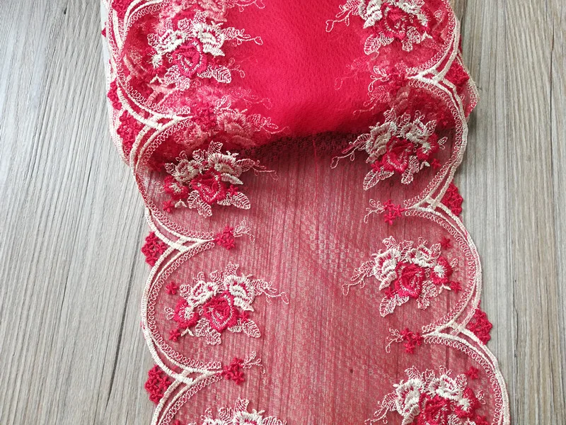 

11Yards Embroidered Wedding Lace Trim Fabric Sewing Ribbon Two Tones Pink Red Fabric Curtains Laces Fabric Garment Accessories