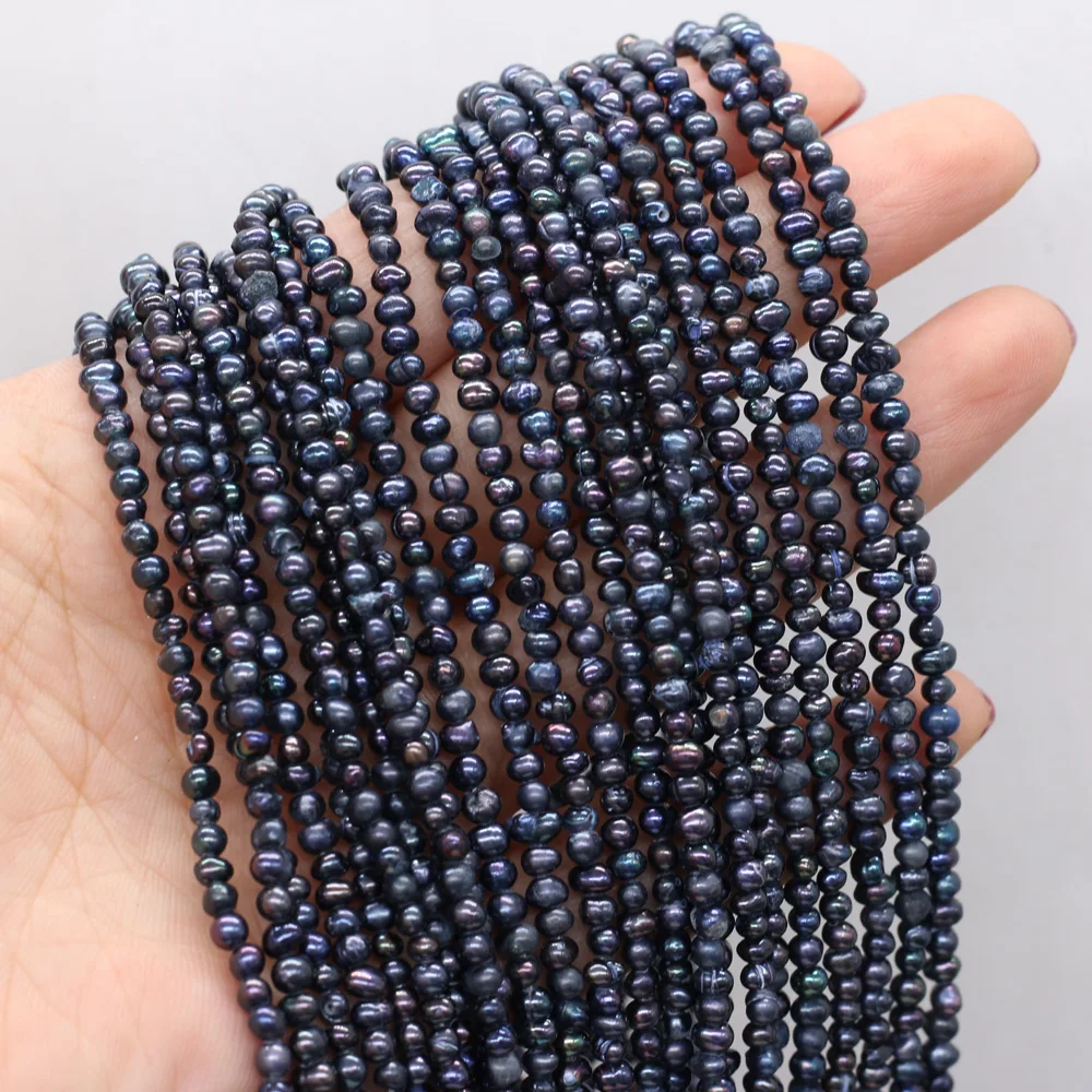 

1string Natural Freshwater Black Pearl Beaded Potato Shape Beads Charm for Jewelry Making DIY Necklace Bracelet Accessries 2-3mm