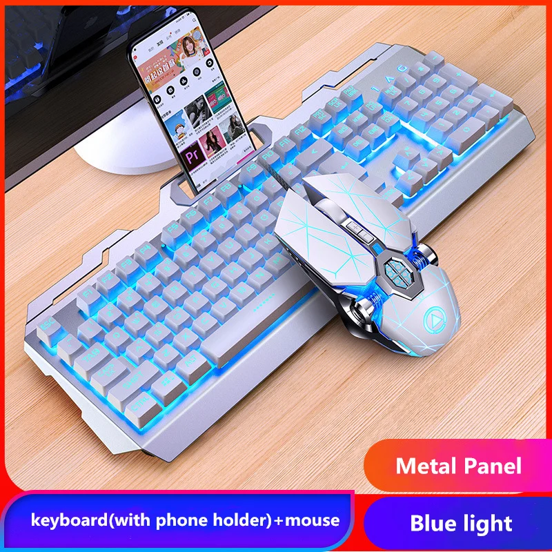 Gaming Keyboard Mouse Kit Set Metal Gamer Full Size 104 Keys Mechanical Feeling RGB USB Wired for Game PC Laptop Computer Office