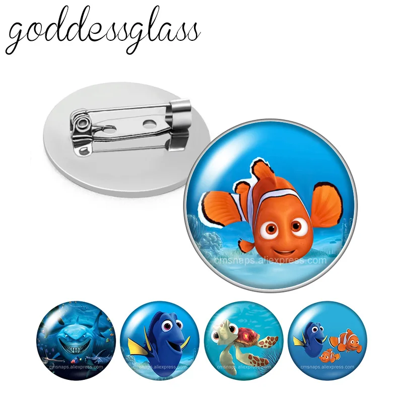 Disney Finding Nemo Clownfish Marlin Photo Glass cabochon Brooch pinback button Bag Clothes Denim Jeans Lapel Pin Badge Jewelry