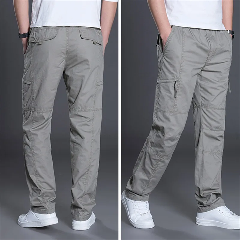 Plus Size 7XL Cargo Pants Men Outwear Multi Pocket Casual Cotton Straight Slacks Pants Military Trousers Overalls Zipper Pants