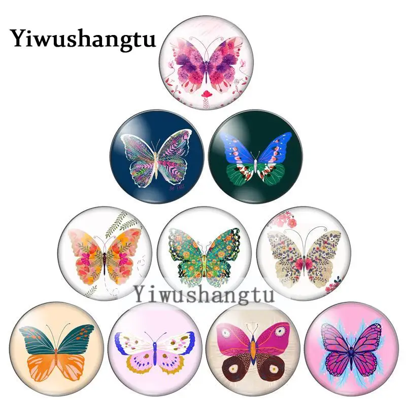 

Beautiful Colourful lively butterflies 8mm/10mm/12mm/18mm/20mm/Round photo glass cabochon demo flat back Making findings ZB0543