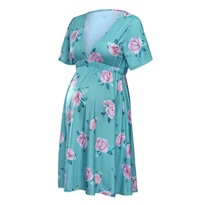 2020 vestidos de verão das mulheres grávidas solto floral praia boho vestidos de manga curta feminino mini wear senhoras v-neck flor vestido