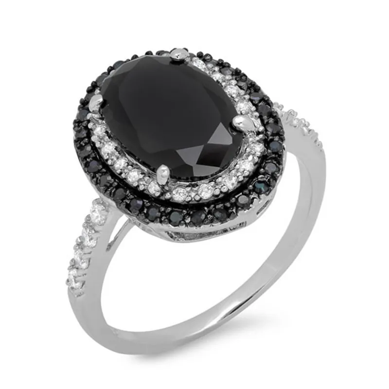 Jellystory Classic 925 Silver Jewelry Rings with Oval Shaped Obsidian Gemstone Fine Ring for Women Wedding Party Gifts wholesale