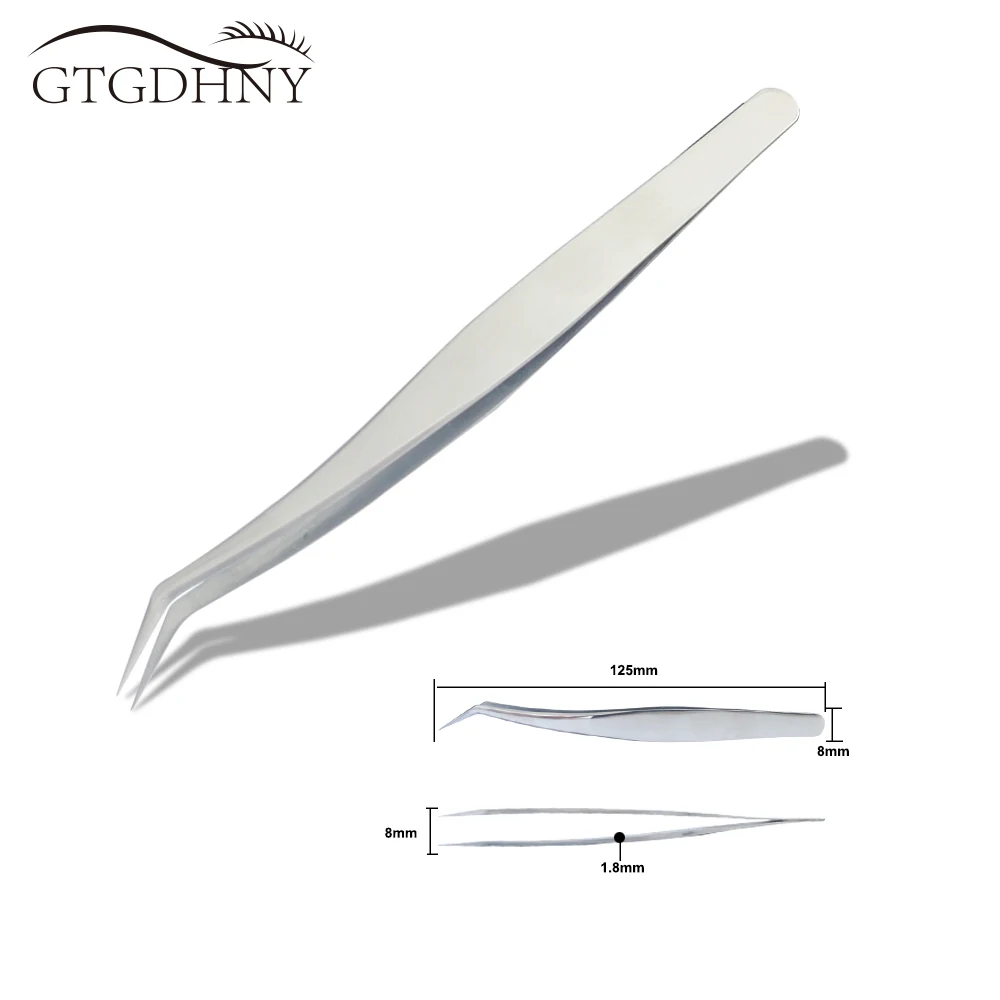 GTGDHNY – faux-cils en acier inoxydable, outils de maquillage professionnels, Extensions de cils, pointe plate, pince à épiler supérieure à 1.5cm