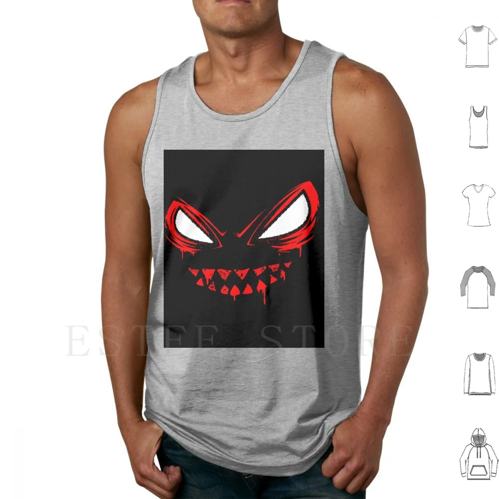 Tank Tops Vest Sleeveless Big Teeth Madness Red Black Smile