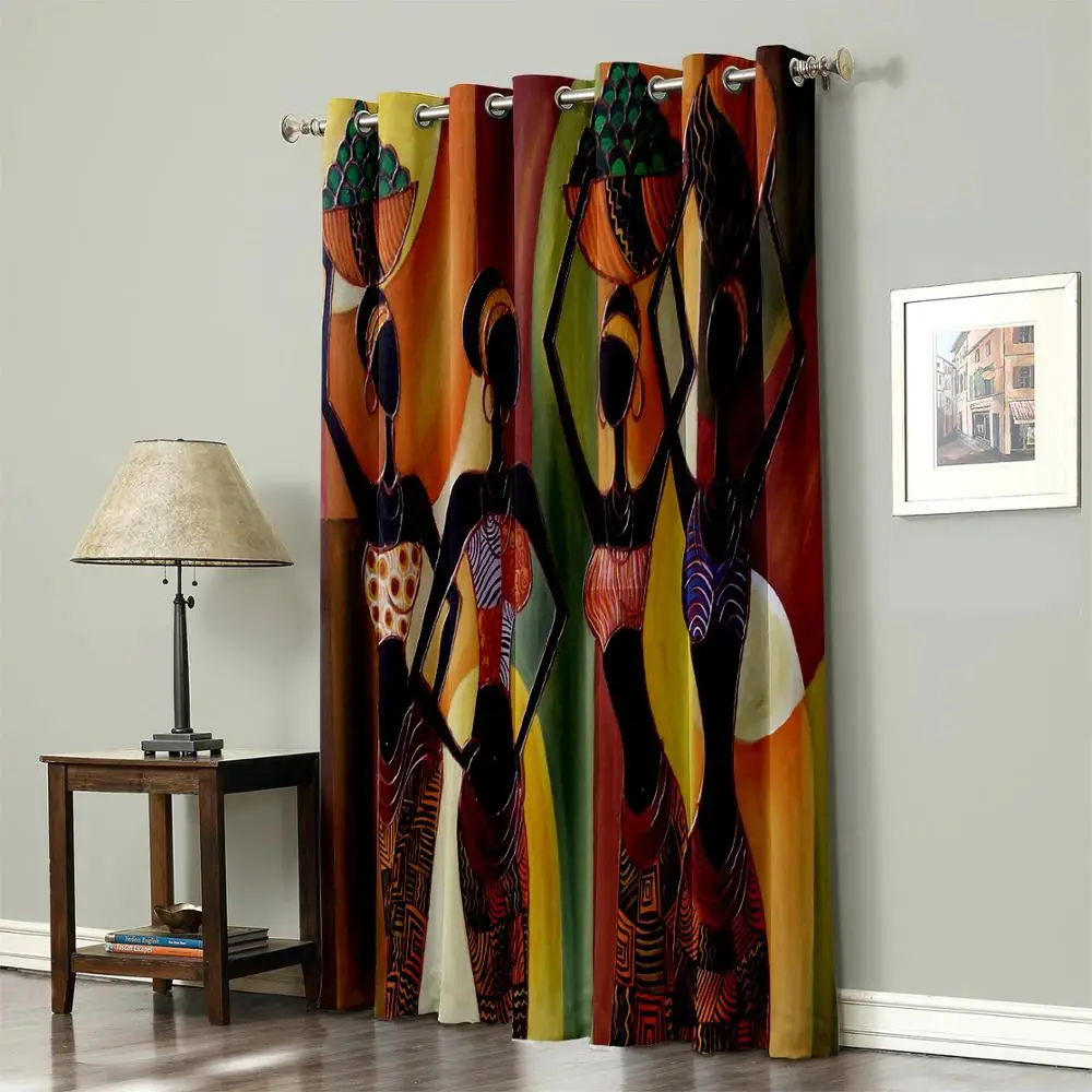 African Women Mural Window Curtains Living Room Outdoor Fabric Drapes Curtain Home Decor