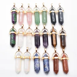 Fahsion bestselling Natural stone mixed Charms Hexagonal healing Reiki Point pendants for jewelry making 24pcs/lot Wholesale