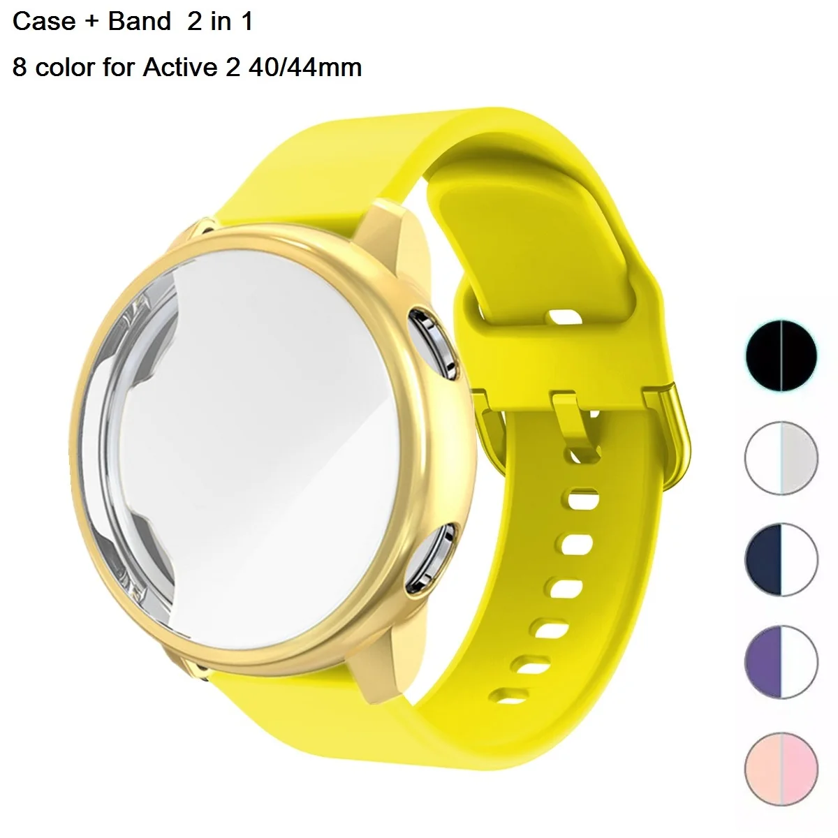 2in1 Strap+Case For Samsung Galaxy Watch Active 2 44mm 40mm Full Cover Silicone Smart Watchband Bracelet TPU Bumper Combination