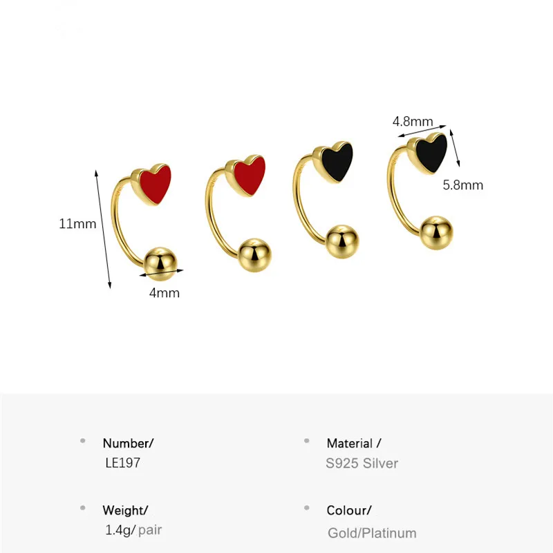 S925 Sterling Silver Love Heart Enamel Earrings Screw Back Gold For Fashion Women Popular X'mas Jewelry Gifts Birthday New Year