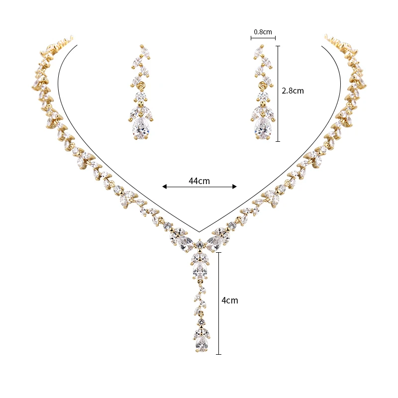 WEIMANJINGDIAN Brand New Arrival Elegant Leaf Shape Cubic Zirconia Necklace and Earring Wedding Jewelry Set