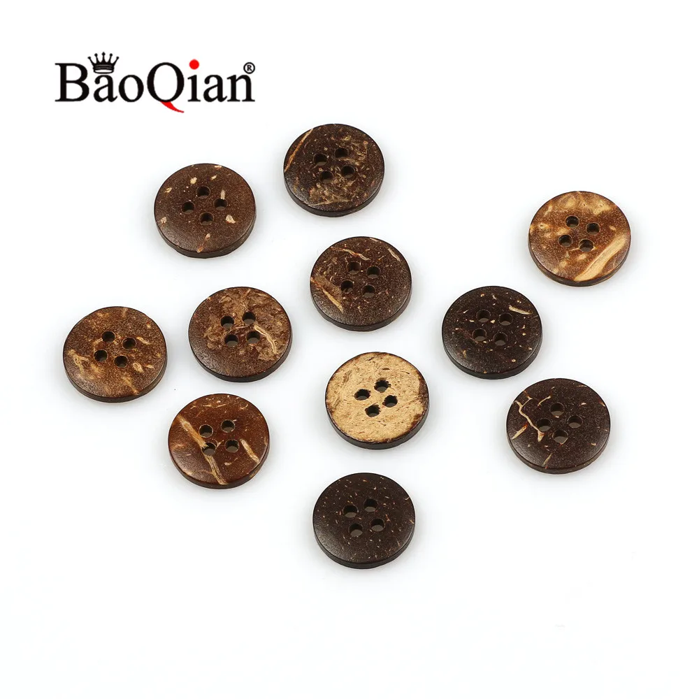 20/50/100pcs 4 Hole Round 15mm Brown Coconut Shell Button For Clothing Scrapbook Decoration Sewing Accessories DIY Crafts