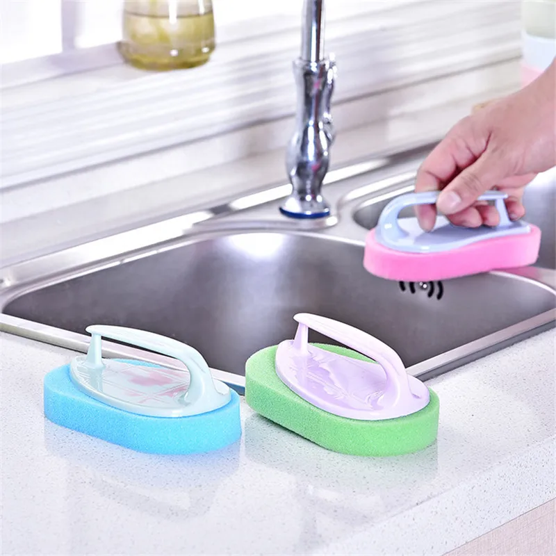 Green Pink Kitchen Bathroom Toilet Cleaning Brush Plastic Handle Decontamination Sponges Bottom Glass Wall Window Cleaner Tools