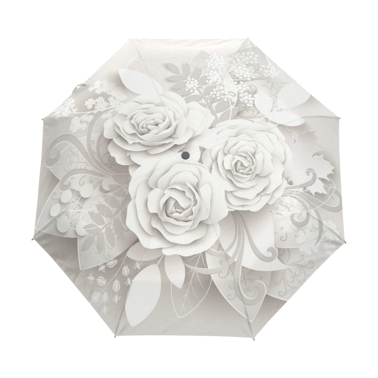 New Arrival 3D Floral Print Women\'s Automatic Umbrella Three Folding Rain Sun Protection Umbrella Outdoor Anti UV Guarda Chuva