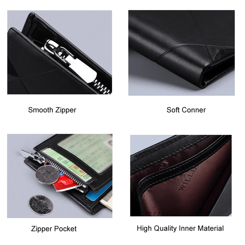 WILLIAMPOLO Men\'s Slim Wallet Genuine Leather Mini Purse Casual Design Bifold Wallet Brand Short Slim Wallet