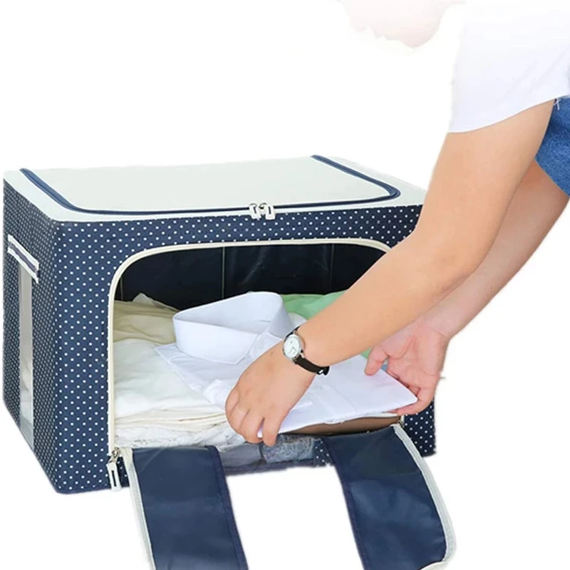 Oxford Fabric Clothing Storage Box with Steel Frame Folding Bag Clear Window Zipper for Clothes Bed Sheets Blanket with Handles