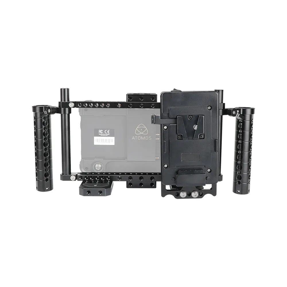 Hdrig ajustável handheld monitor gaiola kit para 5 "/7" monitor com queijo lidar com & fonte de alimentação divisor