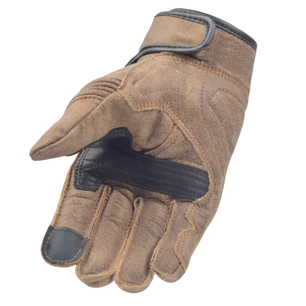 Willbros Dark Brown Vintage Motorcycle Touch Screen Gloves Men's Retro Leather Gloves For Street Motorbike  Bike Touring