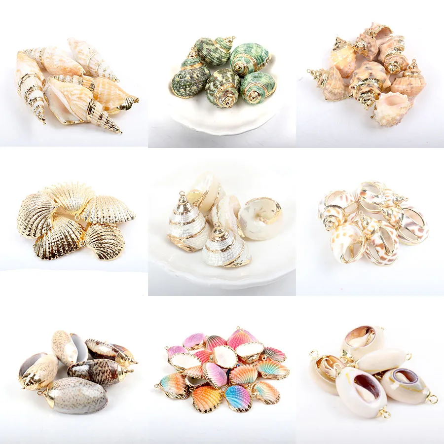 Pozłacane naturalne powłoki do biżuterii DIY handmade charms wisiorek muszle dekoracji wnętrz 5 sztuk