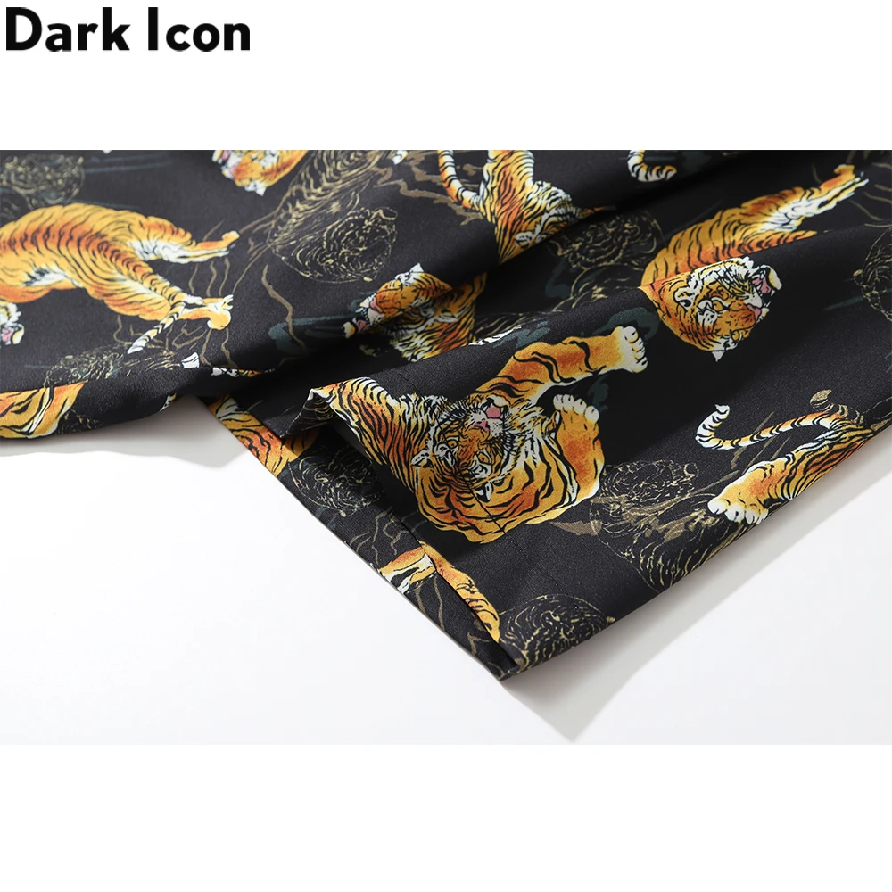 Dark Icon-camisa con estampado de tigre para hombre, Polo de Material fino, blusa hawaiana, moda urbana, verano, 2024