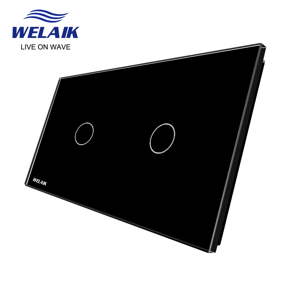 WELAIK  EU 2Frame 151*80mm 1Gang LED Light Wall Touch Switch White Crystal Tempered Glass Panel Only DIY Parts  A2911W1