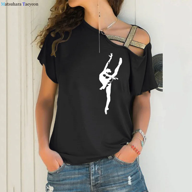 Tancerz baletowy Harajuku T Shirt śmieszny T-shirt kobiety odzież na co dzień z krótkim rękawem topy koszulki ponadgabarytowe letnie balck koszule