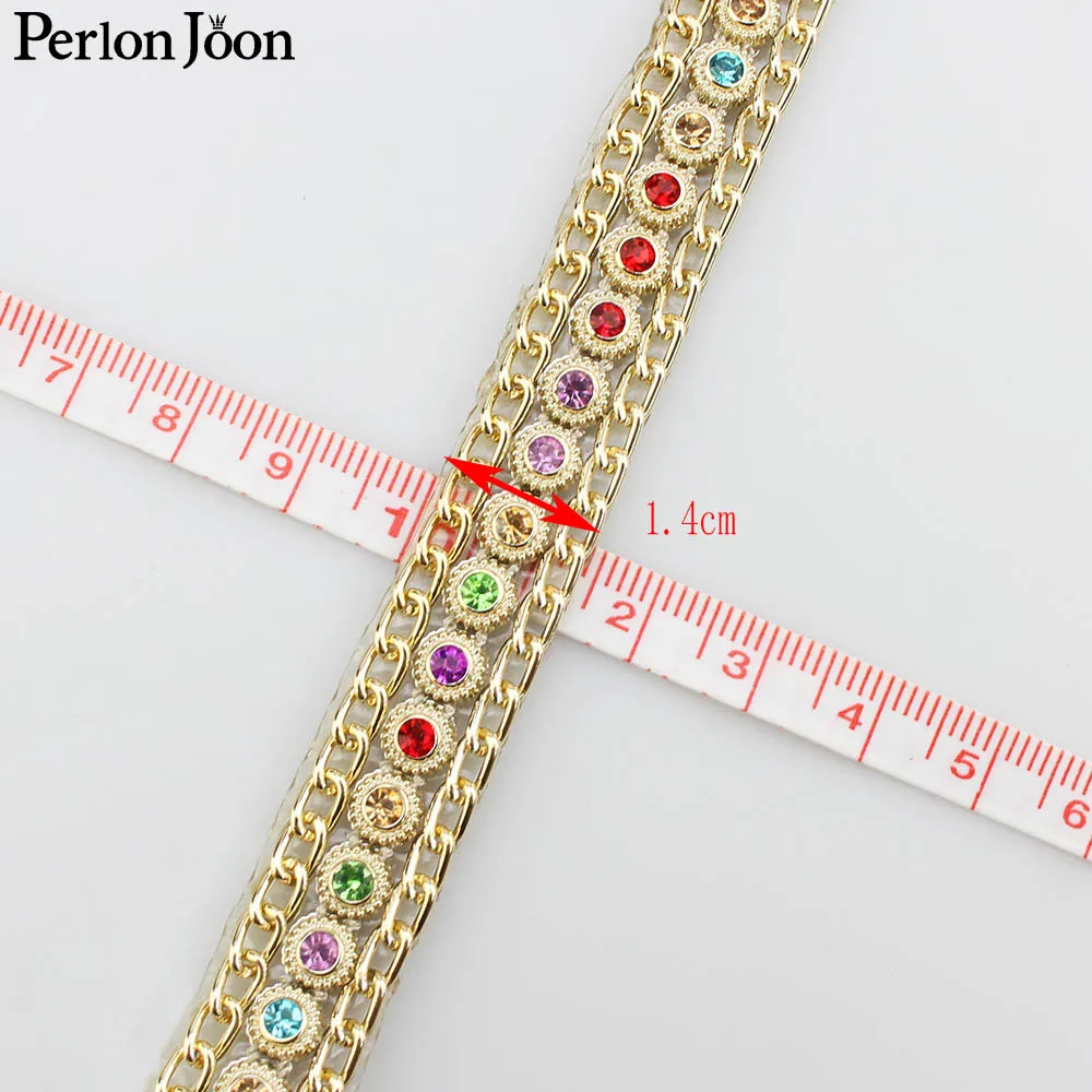 1 Yard 1.5cm-2.7cm Golden Resin Base With Rhinestone Trim Decorative Accessories Back Glue Hot Fix on Ironing Shoe Bag TR040