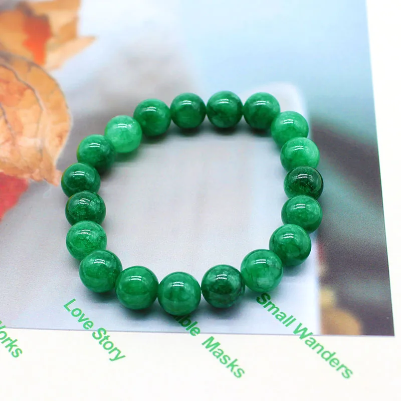 Natural Chalcedony Green Jades Bracelet Round Loose Stone Beads Bracelet Women Men Fashion Bracelet 4 6 8 10 12mm