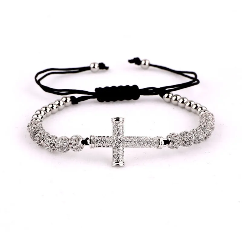 High quality luxury CZ ball cross bracelet women men jewelry macrame bracelet bangle