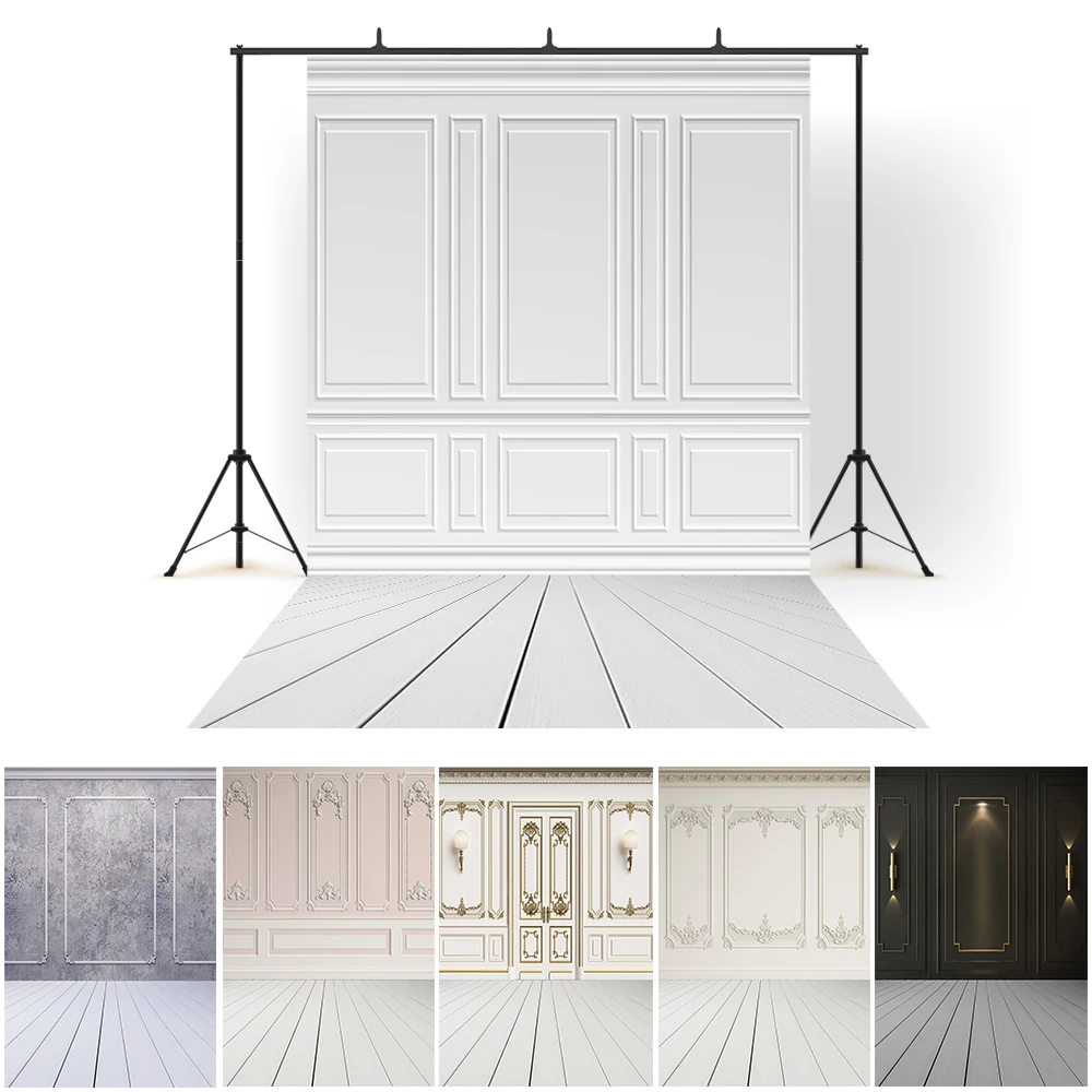 Interior Photocall Vintage Grunge White Wooden Wall Floor Background Baby Shower Portrait Photography Backdrops For Photo Studio