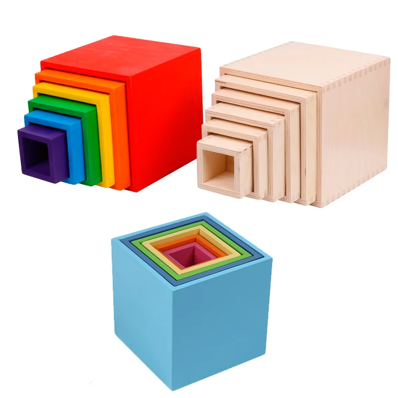 

Baby Wooden Toys Rainbow Stacking Blocks Building Box Blocks Montessori Shape & Colro Match toys for Kid Gifts