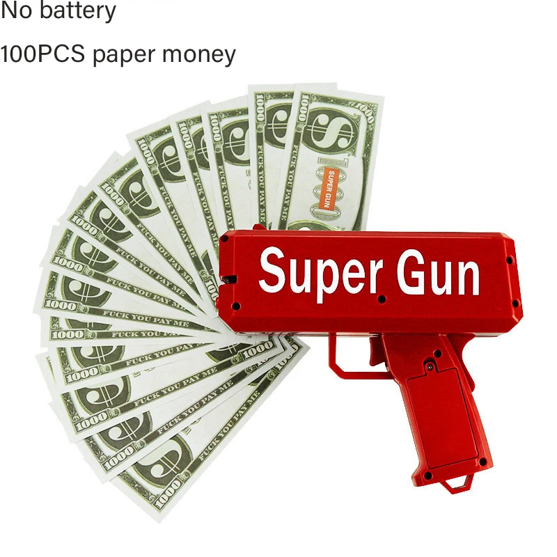 Make It Rain Money Gun Red Cash Cannon Super Gun Toys 100PCS Bills Party Game Outdoor Fun Fashion Gift Party Supply