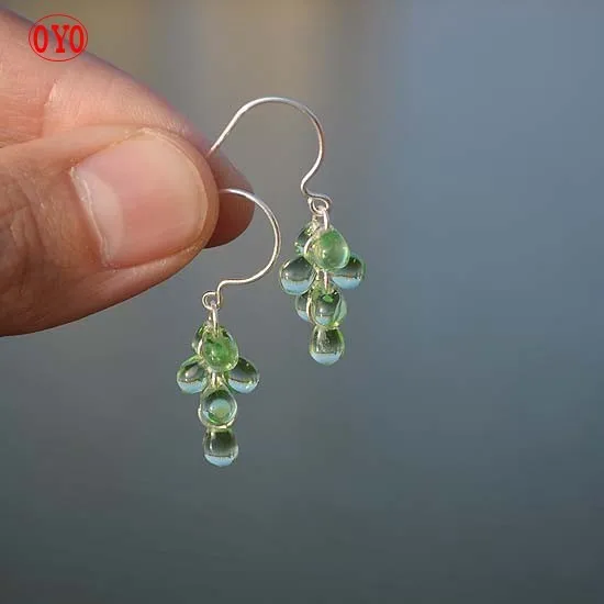 Czech Imported Glass Multilayer Grape Cluster 925 Sterling Silver Handmade Earrings