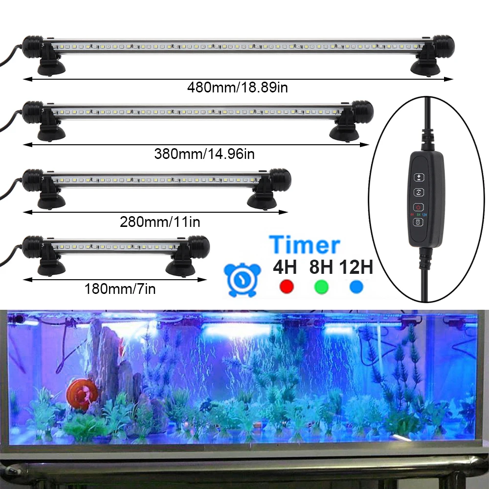 

18-48cm Submersible LED Aquarium Light Fish Tank Light with Timer Auto On/Off 3 Mode Dimmable Waterproof IP68 Aquarium Lamp