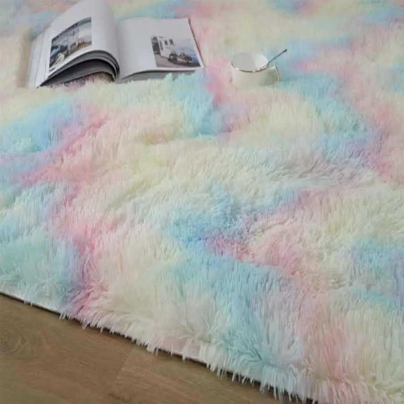 Fluffy And Soft Living Room Large Carpet 160x230 Furry Rainbow Color Bedroom Carpets Girl Children\'s Room Bedside Cute Floor Mat