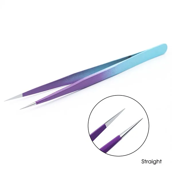 1PC Stainless Steel Eyelashes Tweezers Professional For Lashes Extension Purple Decor Anti-static Eyelash Tweezer Makeup Tools