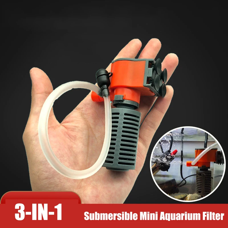 3-IN-1 Mini Aquarium Internal Filter Submersible Water Pump Filter Oxygen Circulation For Fish Turtle Tank 3W 5W 220V