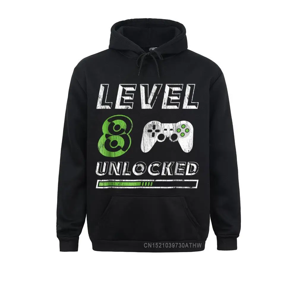 Student Hoodies Level 8 Unlocked 8 Year Old Gamer Funny Birthday Hooded Tops Men Sweatshirts Long Sleeve Hoods