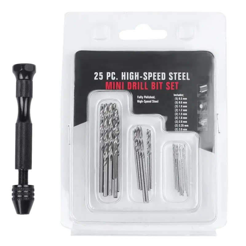 

Promotion! Hand Twist Drill Bits Set,DIY Precision Pin Vise Model Mini Hand Spiral Drill with 25pcs 0.3mm to 3.0mm Micro-Drill B