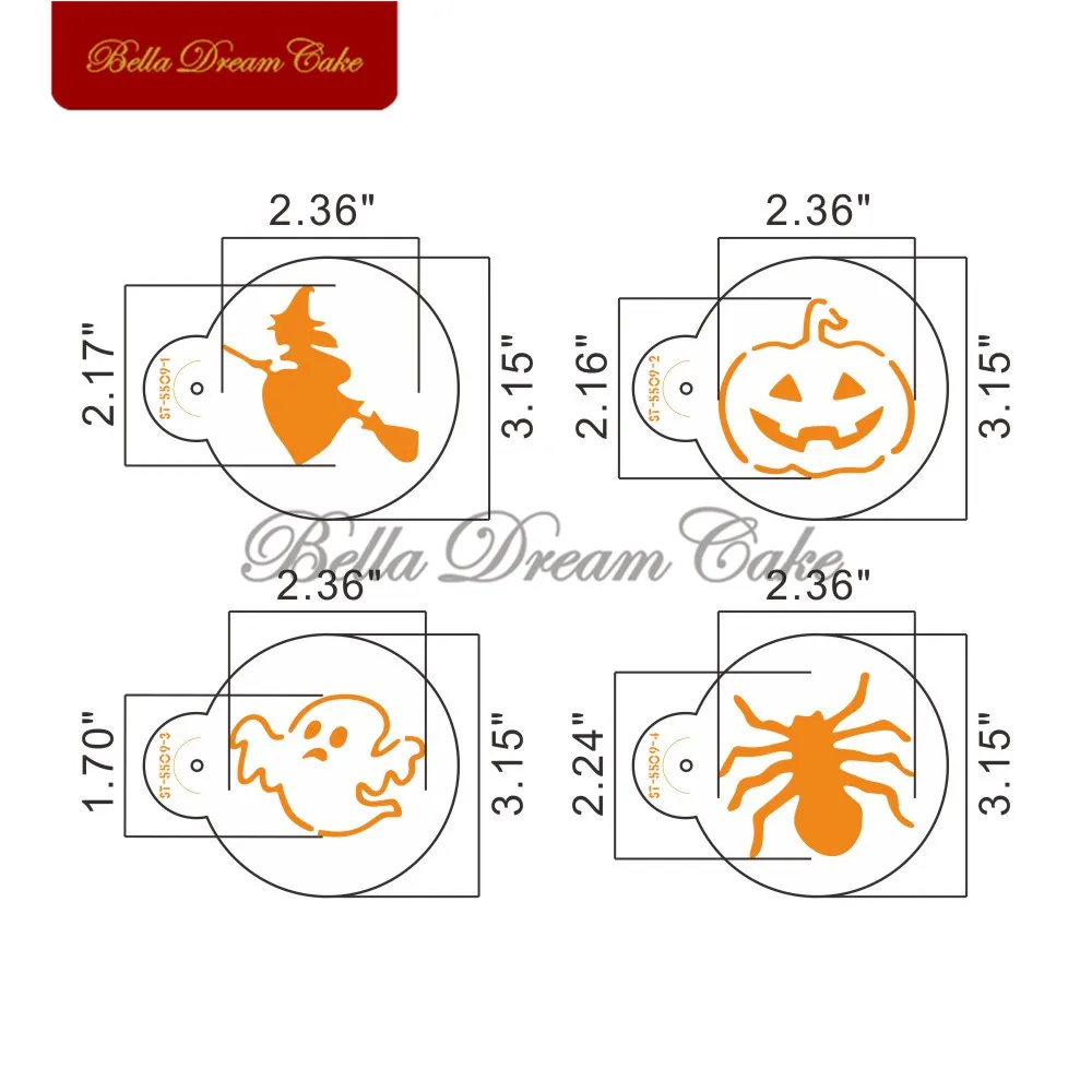 4pcs/set Halloween Pumpkin Spider Cookies Stencil Coffee Stencils Template Cake Decorating Tools Biscuits Cake Mold Bakeware