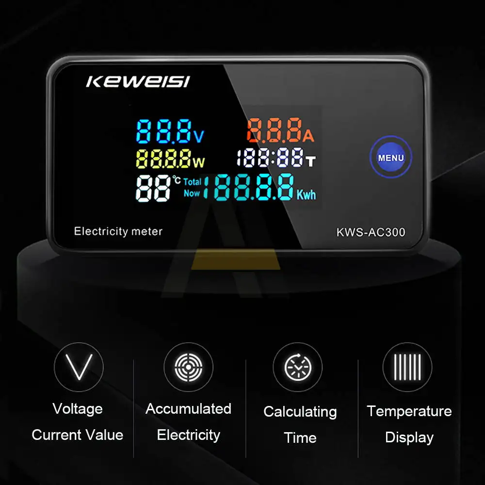 KWS-AC300 Digital Voltmeter AC 50-300V Voltage 6 in 1 Power Energy Meter LED AC Wattmeter 0-10/100A Ampermeter Power Detector